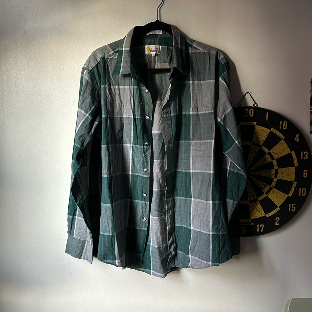 Vintage Green, Grey, and Pink Button Down